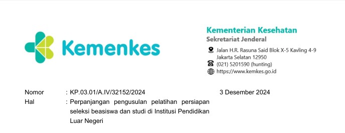 Perpanjangan pengusulan pelatihan persiapan seleksi beasiswa dan studi di Institusi Pendidikan Luar Negeri