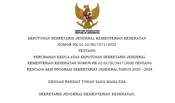 RENCANA AKSI PROGRAM SETJEN 2020-2024